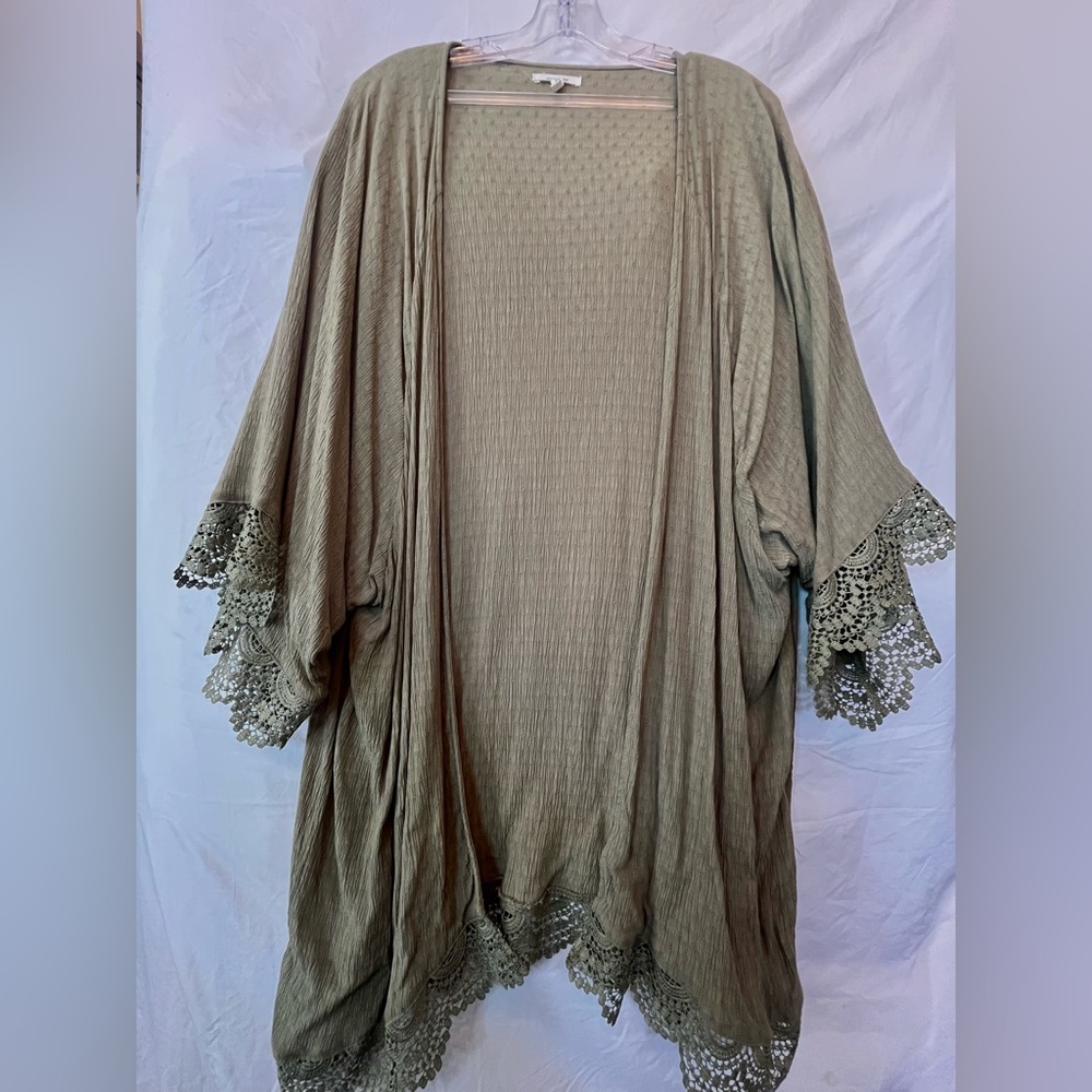 Sage Green Kimono with Lace Trim